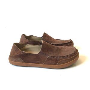 Olukai Puhala Loafers Shoes Mens 10 Brown Slip On Suede Drop in Heel Moccasin